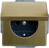 Розетка с заземлением без рамки ABB Династия 1-м. крышка шторки античная латунь картинка